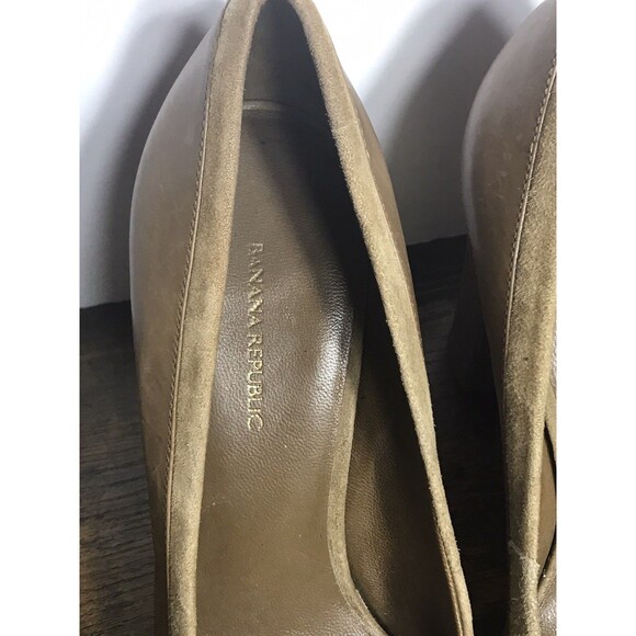 Banana Republic Heels Womens 7 Brown Taupe Leather Suede Open Toe Pump Office - Picture 5 of 10
